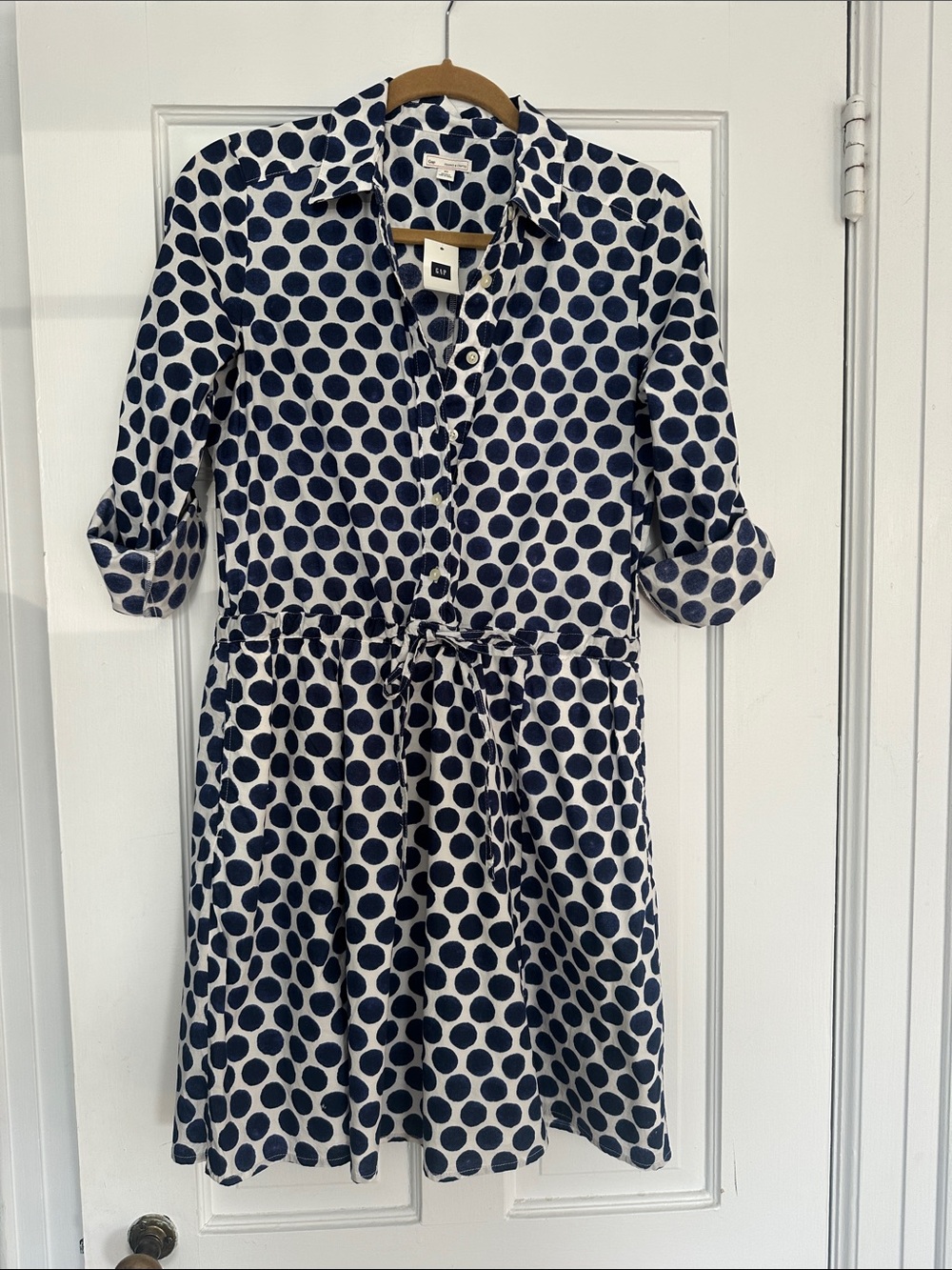 BNWT GAP Navy and White Polka Dot Long Sleeve Shirt Dress